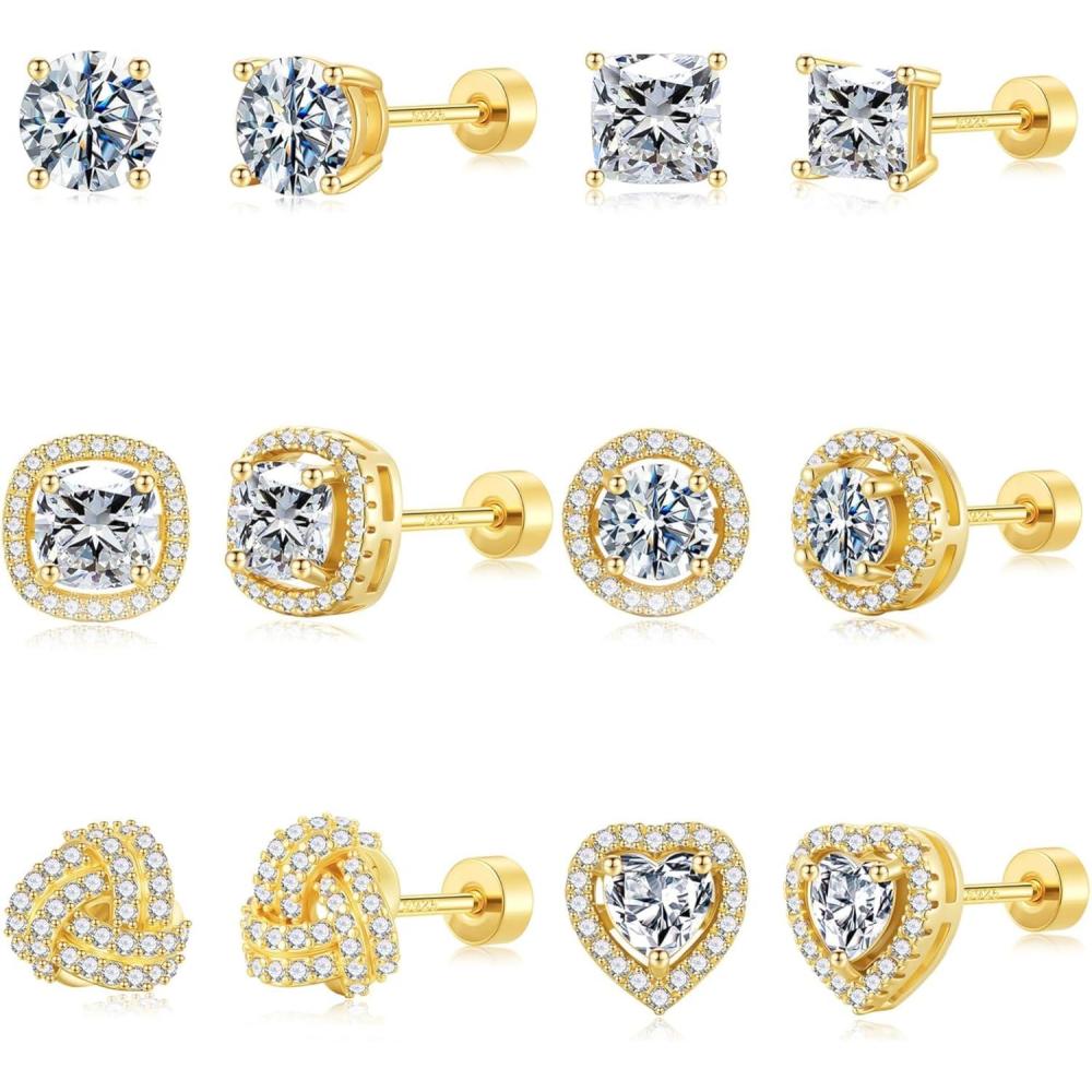 imageM MOOHAM Hypoallergenic 925 Sterling Silver Post Stud Earrings Set for Women  14k Gold Plated Silver Flat Back Studs CZ Earrings for Women Men Nickel Free Earring Jackets for Sensitive Earsgoldplated