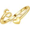 M MOOHAM Gold Rings for Women Girls – 14K Gold Plate Initial Rings for Women Non Tarnish Letter A- Z Dainty Heart Ring Adjustable Pinky Ring Personalized Jewelry Gifts(S)