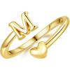 M MOOHAM Gold Rings for Women Girls – 14K Gold Plate Initial Rings for Women Non Tarnish Letter A- Z Dainty Heart Ring Adjustable Pinky Ring Personalized Jewelry Gifts(M)