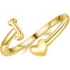 M MOOHAM Gold Rings for Women Girls – 14K Gold Plate Initial Rings for Women Non Tarnish Letter A- Z Dainty Heart Ring Adjustable Pinky Ring Personalized Jewelry Gifts(J)