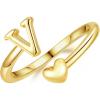 M MOOHAM Gold Rings for Women Girls – 14K Gold Plate Initial Rings for Women Non Tarnish Letter A- Z Dainty Heart Ring Adjustable Pinky Ring Personalized Jewelry Gifts(V)