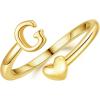 M MOOHAM Gold Rings for Women Girls – 14K Gold Plate Initial Rings for Women Non Tarnish Letter A- Z Dainty Heart Ring Adjustable Pinky Ring Personalized Jewelry Gifts(G)