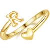 M MOOHAM Gold Rings for Women Girls – 14K Gold Plate Initial Rings for Women Non Tarnish Letter A- Z Dainty Heart Ring Adjustable Pinky Ring Personalized Jewelry Gifts(R)