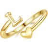 M MOOHAM Gold Rings for Women Girls – 14K Gold Plate Initial Rings for Women Non Tarnish Letter A- Z Dainty Heart Ring Adjustable Pinky Ring Personalized Jewelry Gifts(L)
