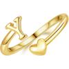 M MOOHAM Gold Rings for Women Girls – 14K Gold Plate Initial Rings for Women Non Tarnish Letter A- Z Dainty Heart Ring Adjustable Pinky Ring Personalized Jewelry Gifts(Y)