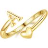 M MOOHAM Gold Rings for Women Girls – 14K Gold Plate Initial Rings for Women Non Tarnish Letter A- Z Dainty Heart Ring Adjustable Pinky Ring Personalized Jewelry Gifts(A’)