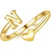 M MOOHAM Gold Rings for Women Girls – 14K Gold Plate Initial Rings for Women Non Tarnish Letter A- Z Dainty Heart Ring Adjustable Pinky Ring Personalized Jewelry Gifts(N)