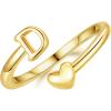 M MOOHAM Gold Rings for Women Girls – 14K Gold Plate Initial Rings for Women Non Tarnish Letter A- Z Dainty Heart Ring Adjustable Pinky Ring Personalized Jewelry Gifts(D)