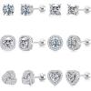 M MOOHAM Hypoallergenic 925 Sterling Silver Post Stud Earrings Set for Women – 14k Gold Plated Silver Flat Back Studs CZ Earrings for Women Men Nickel Free Earring Jackets for Sensitive Ears(“silver)