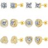 M MOOHAM Hypoallergenic 925 Sterling Silver Post Stud Earrings Set for Women – 14k Gold Plated Silver Flat Back Studs CZ Earrings for Women Men Nickel Free Earring Jackets for Sensitive Ears(gold-plated)