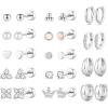M MOOHAM Hypoallergenic Flatback Stud Hoop Earrings for Women – Surgical Stainless Steel 14K Gold Plated Earrings Trendy Small Hoops Cartilage Earring Stacks Huggie Earring Set for Multiple Piercing Christmas Stocking Stuffer(Silver Plated)