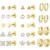 M MOOHAM Hypoallergenic Flatback Stud Hoop Earrings for Women – Surgical Stainless Steel 14K Gold Plated Earrings Trendy Small Hoops Cartilage Earring Stacks Huggie Earring Set for Multiple Piercing Christmas Stocking Stuffer(14K Gold Plated)