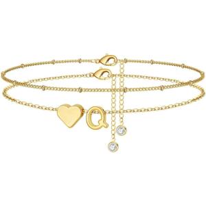 M MOOHAM Gold Initial Ankle Bracelets for Women – Layered Heart Letter A-Z Initial Dainty Gold Anklets for Women Waterproof, Womens Anklets Jewelry Birthday Gifts Jewelry(Q)