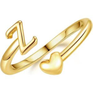 M MOOHAM Gold Rings for Women Girls – 14K Gold Plate Initial Rings for Women Non Tarnish Letter A- Z Dainty Heart Ring Adjustable Pinky Ring Personalized Jewelry Gifts(Z)