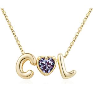 M MOOHAM Heart Initial Birthstone Necklace for Women Girls – 14K-Gold-Plated Two Initial Birthstone Necklace Personalized Necklaces Jewelry Birthday Gifts for Women Girls Mom Sister Wife Best Friend