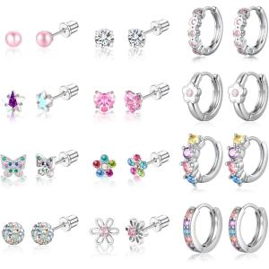 M MOOHAM Hypoallergenic Surgical Stainless Steel Earrings for Girls Kids Women – Screw Back Earrings for Sensitive Ears Cute Flower Butterfly Toddler Stud Hoop Earrings Christmas Jewelry Gift(Silver Plated)