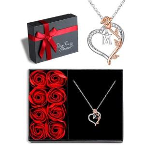 M MOOHAM Rose Heart Necklaces for Women – Heart Initial Pendant Necklaces for Women Jewelry Christmas Valentines Anniversary Birthday Gifts for Her Mom Wifefriend Daughter