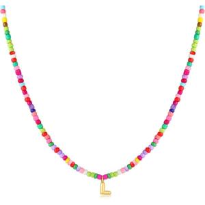 M MOOHAM Stocking Stuffers for Girls Kids – Colorful Beaded Initial Necklaces for Women Girls Jewelry Cute Dainty Bead Bohemian Letter Necklace Birthday Christmas Gifts for Kids Girl Women(L)