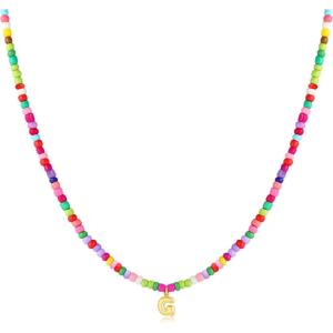 M MOOHAM Stocking Stuffers for Girls Kids – Colorful Beaded Initial Necklaces for Women Girls Jewelry Cute Dainty Bead Bohemian Letter Necklace Birthday Christmas Gifts for Kids Girl Women(G)
