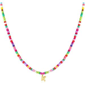 M MOOHAM Stocking Stuffers for Girls Kids – Colorful Beaded Initial Necklaces for Women Girls Jewelry Cute Dainty Bead Bohemian Letter Necklace Birthday Christmas Gifts for Kids Girl Women(K)
