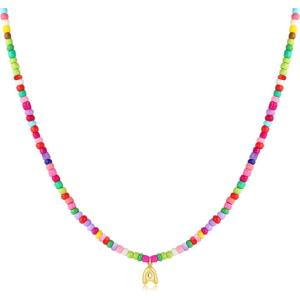 M MOOHAM Stocking Stuffers for Girls Kids – Colorful Beaded Initial Necklaces for Women Girls Jewelry Cute Dainty Bead Bohemian Letter Necklace Birthday Christmas Gifts for Kids Girl Women(A’)