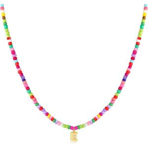 M MOOHAM Stocking Stuffers for Girls Kids – Colorful Beaded Initial Necklaces for Women Girls Jewelry Cute Dainty Bead Bohemian Letter Necklace Birthday Christmas Gifts for Kids Girl Women(E)