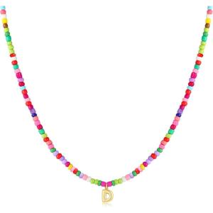M MOOHAM Stocking Stuffers for Girls Kids – Colorful Beaded Initial Necklaces for Women Girls Jewelry Cute Dainty Bead Bohemian Letter Necklace Birthday Christmas Gifts for Kids Girl Women(D)