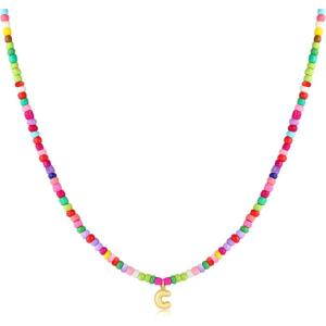M MOOHAM Stocking Stuffers for Girls Kids – Colorful Beaded Initial Necklaces for Women Girls Jewelry Cute Dainty Bead Bohemian Letter Necklace Birthday Christmas Gifts for Kids Girl Women(C)