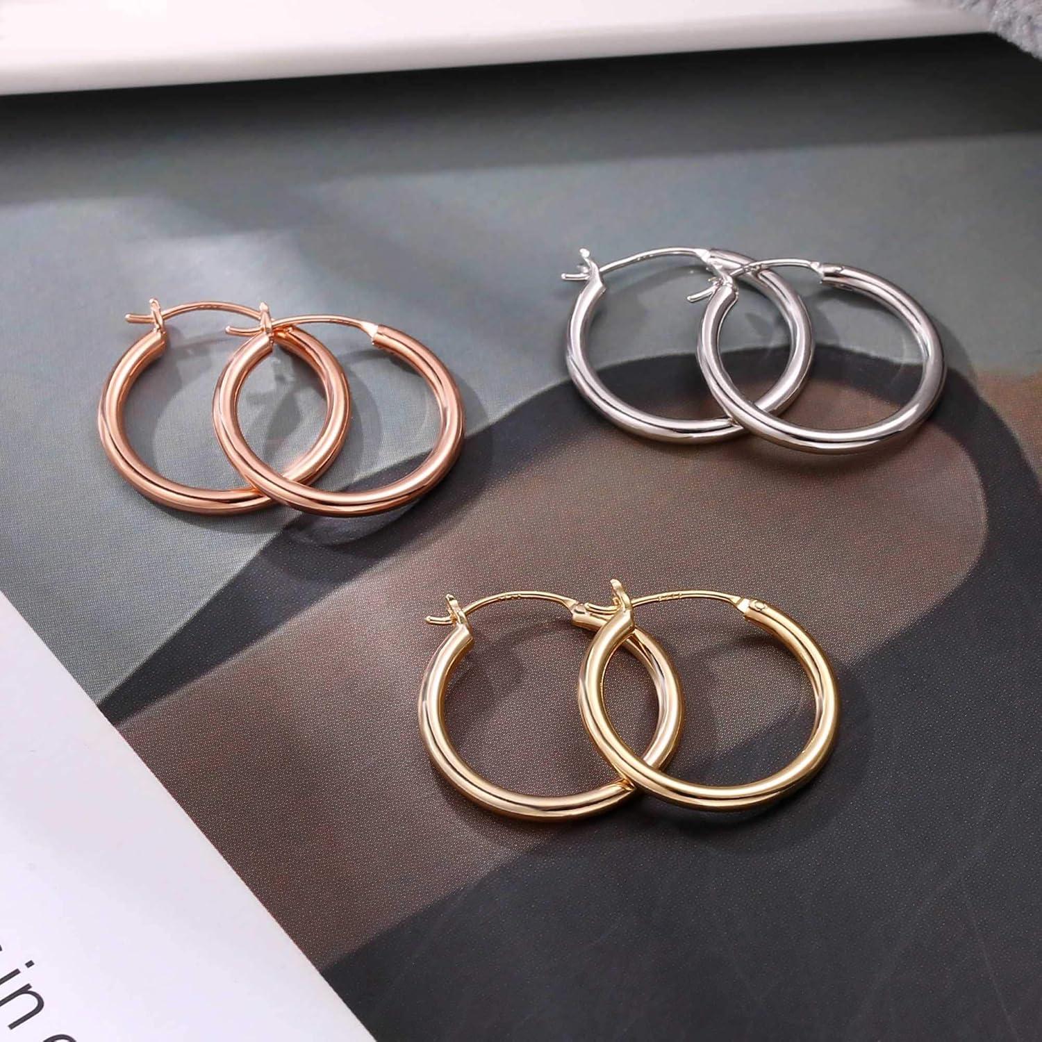 imageM MOOHAM 14KGoldPlated Hoop Earrings for Women Hypoallergenic 14K Gold 925 Sterling silverplated Post Sensitive Ears Nickel Free Hoops Earrings Set for Women Jewelry Lightweight 1360mm2pcs20mmsilverplated
