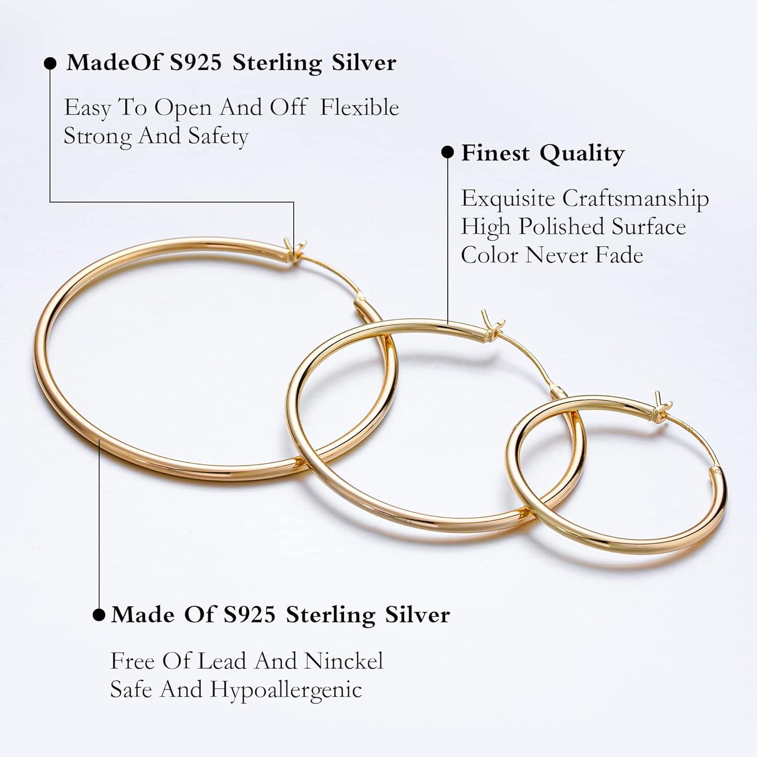 imageM MOOHAM 14KGoldPlated Hoop Earrings for Women Hypoallergenic 14K Gold 925 Sterling silverplated Post Sensitive Ears Nickel Free Hoops Earrings Set for Women Jewelry Lightweight 1360mm3pairs202020mmGoldplated