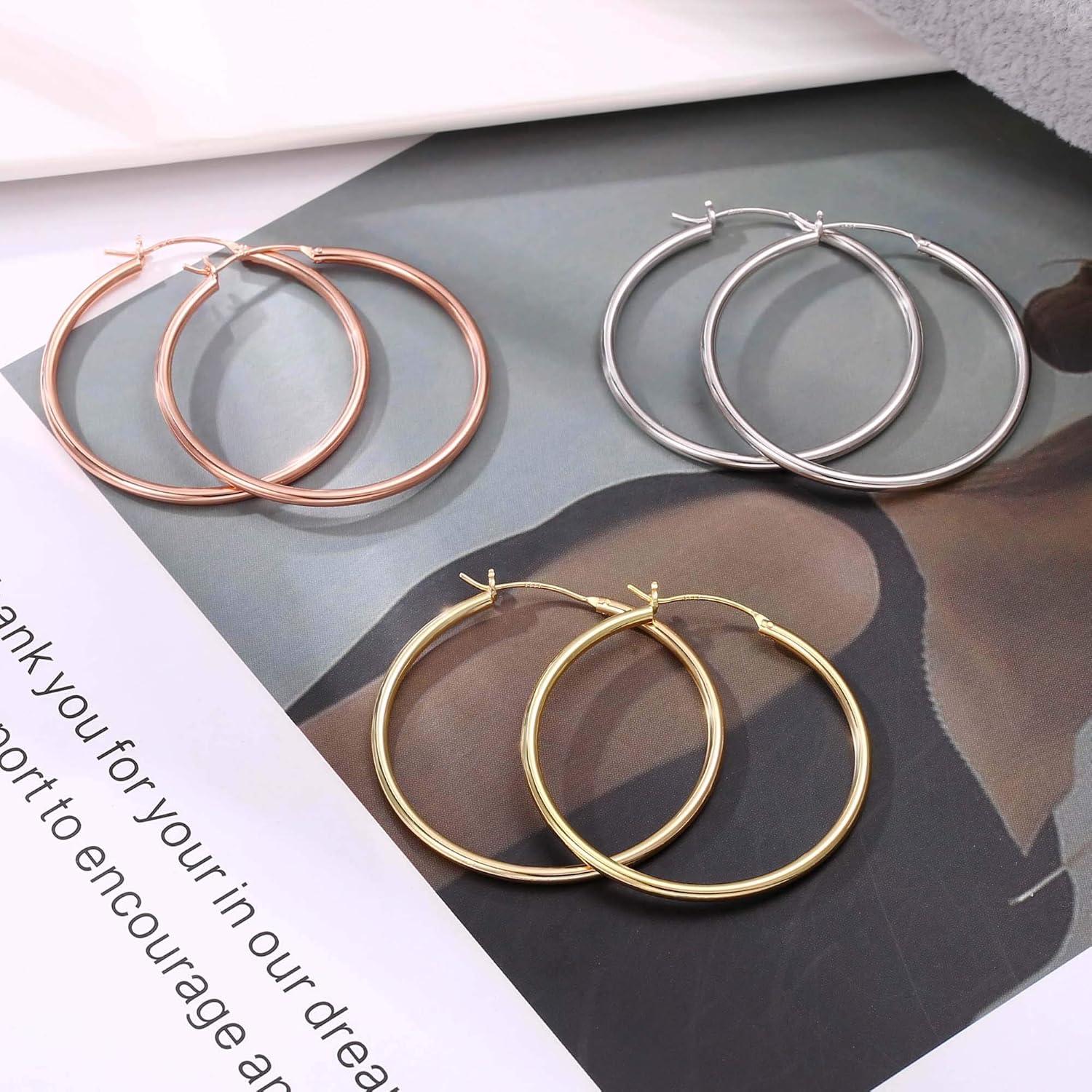 imageM MOOHAM 14KGoldPlated Hoop Earrings for Women Hypoallergenic 14K Gold 925 Sterling silverplated Post Sensitive Ears Nickel Free Hoops Earrings Set for Women Jewelry Lightweight 1360mm2pcs40mmGoldplated