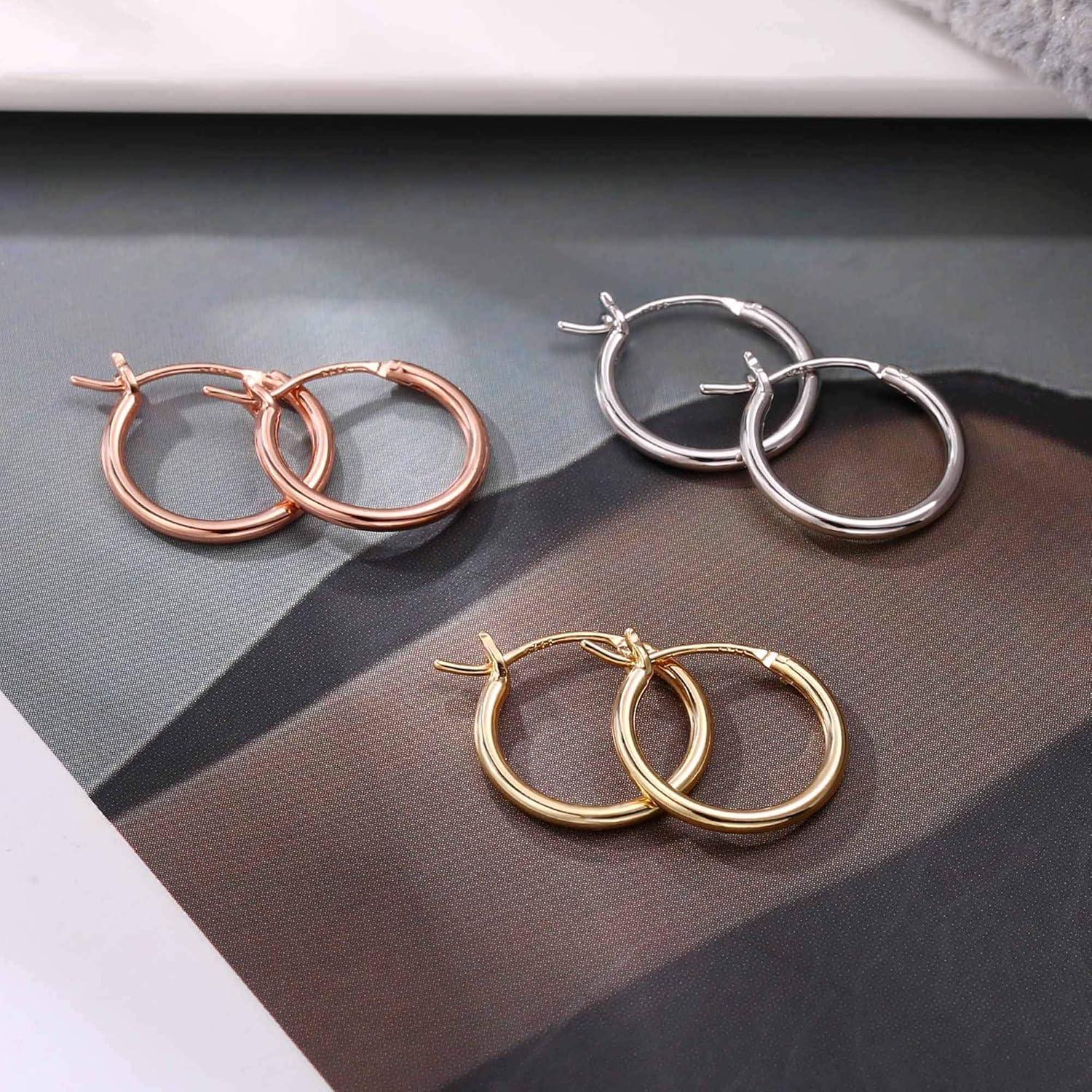 imageM MOOHAM 14KGoldPlated Hoop Earrings for Women Hypoallergenic 14K Gold 925 Sterling silverplated Post Sensitive Ears Nickel Free Hoops Earrings Set for Women Jewelry Lightweight 1360mm3pairs15mmGoldplatedsilverplatedRose