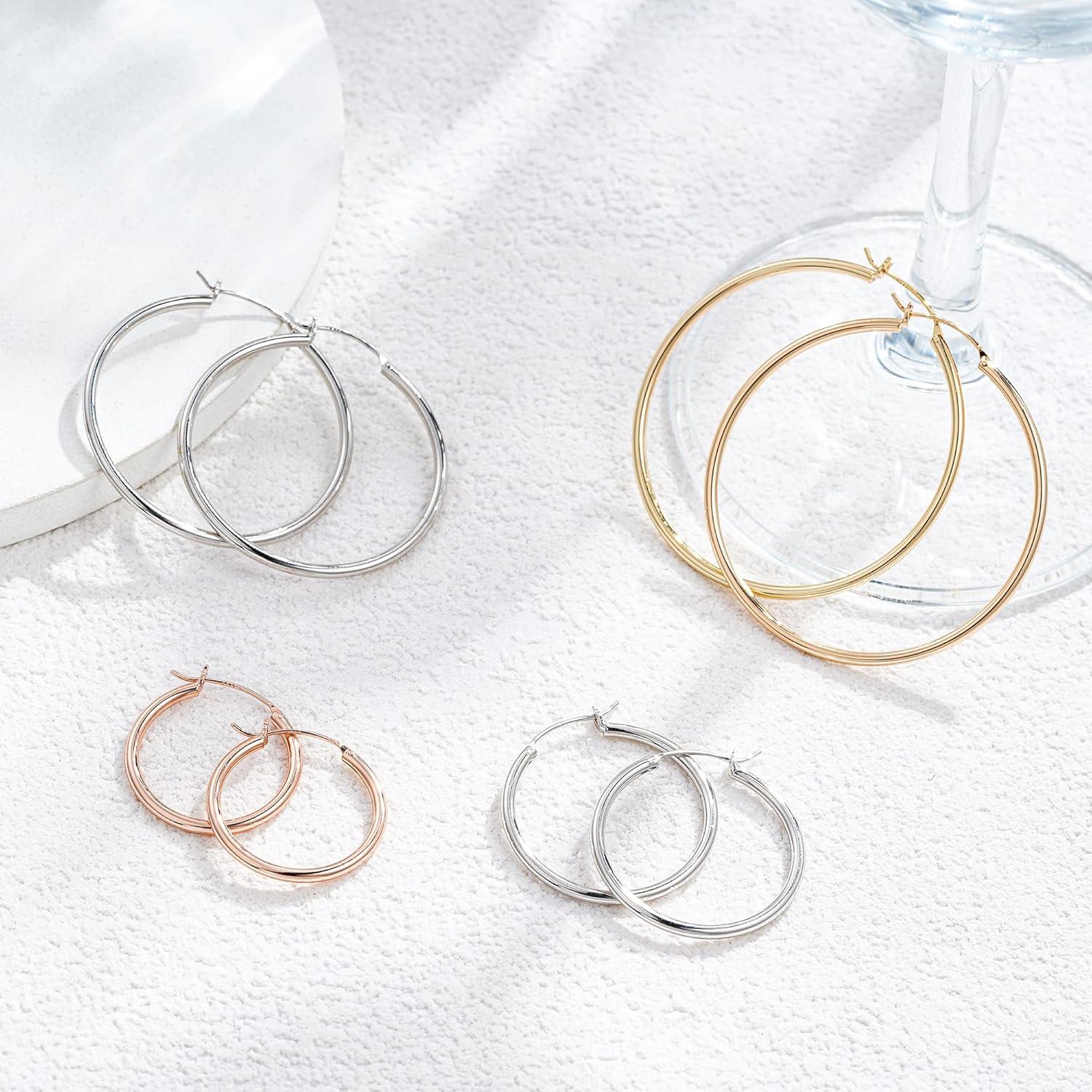 imageM MOOHAM 14KGoldPlated Hoop Earrings for Women Hypoallergenic 14K Gold 925 Sterling silverplated Post Sensitive Ears Nickel Free Hoops Earrings Set for Women Jewelry Lightweight 1360mm3pairs151515mmGoldplated