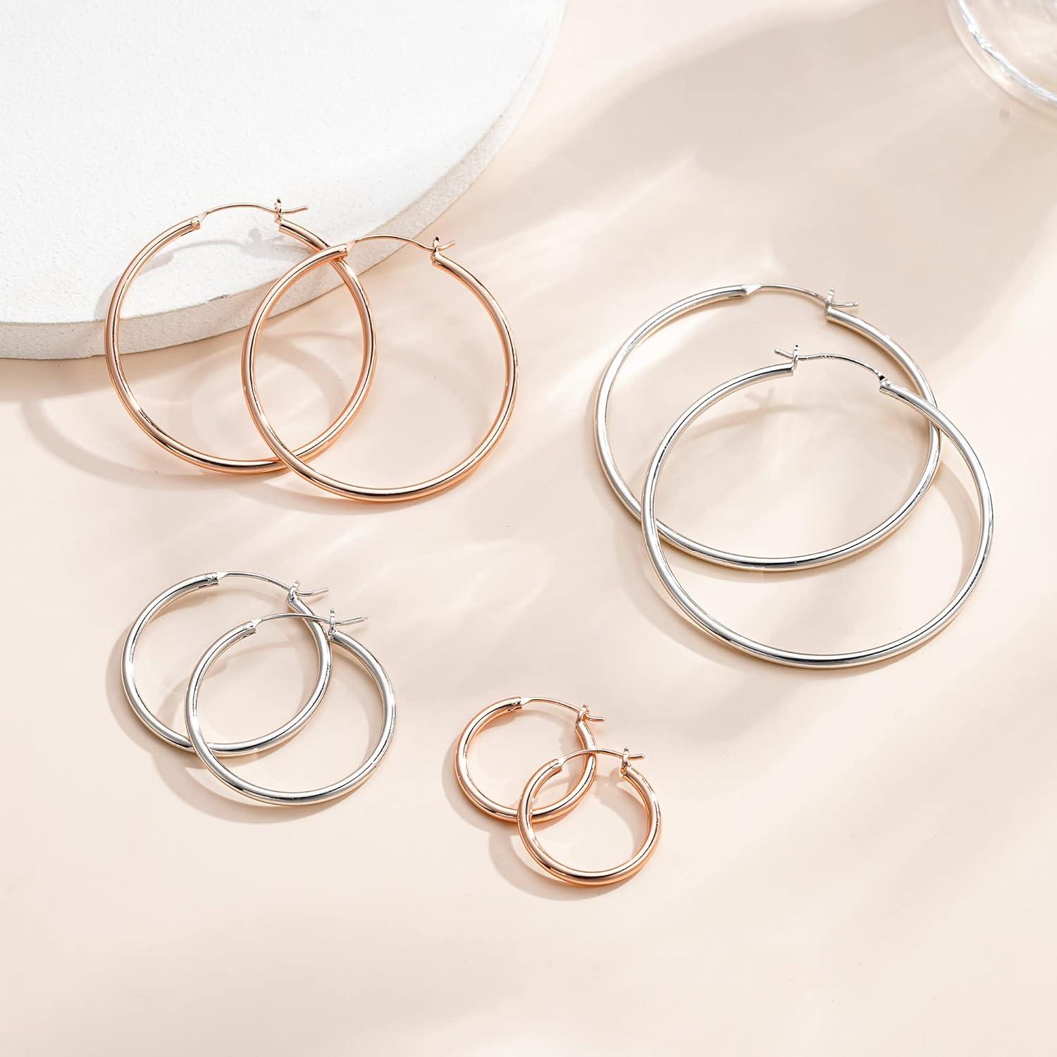 imageM MOOHAM 14KGoldPlated Hoop Earrings for Women Hypoallergenic 14K Gold 925 Sterling silverplated Post Sensitive Ears Nickel Free Hoops Earrings Set for Women Jewelry Lightweight 1360mm3pairs131520mmRoseplated