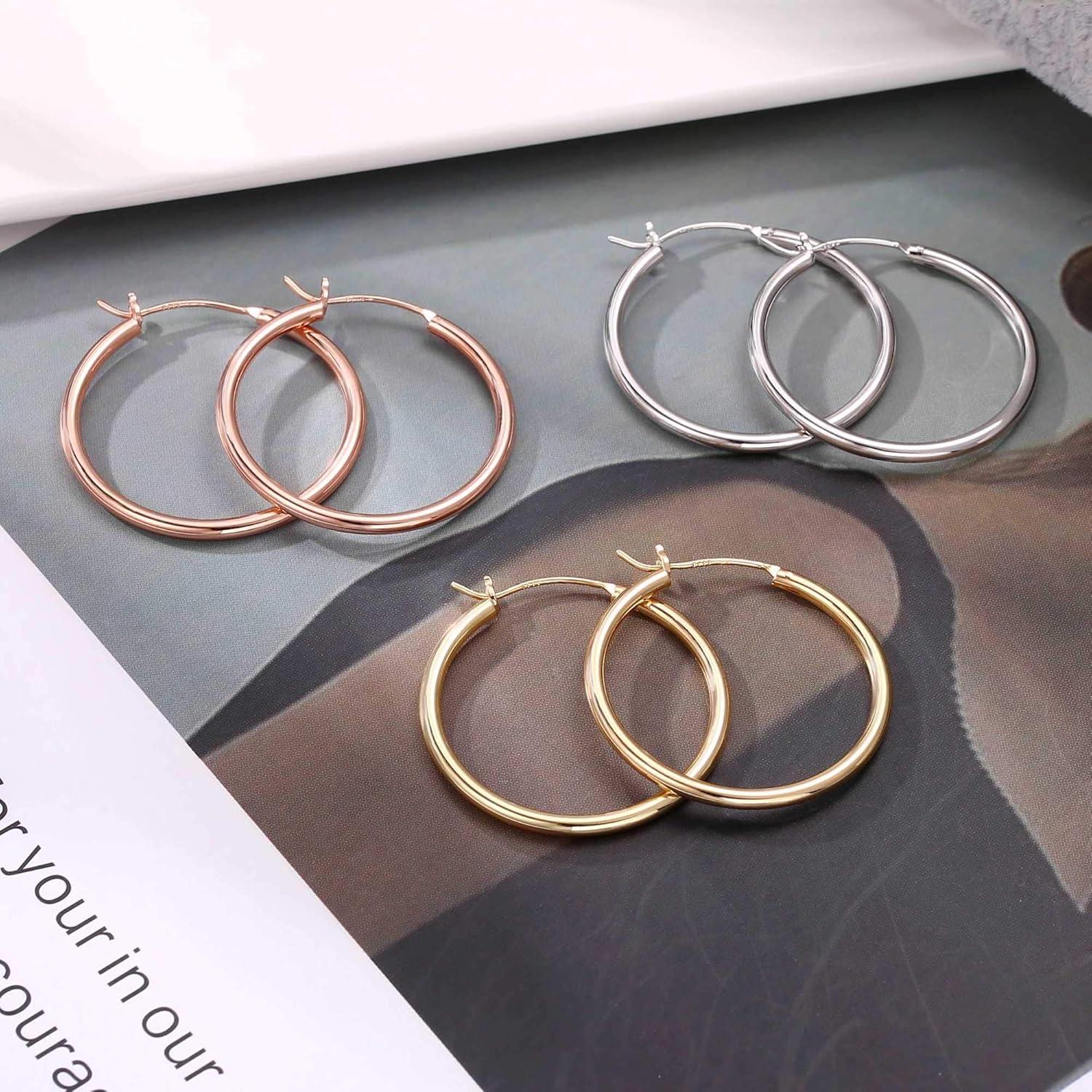 imageM MOOHAM 14KGoldPlated Hoop Earrings for Women Hypoallergenic 14K Gold 925 Sterling silverplated Post Sensitive Ears Nickel Free Hoops Earrings Set for Women Jewelry Lightweight 1360mm2pcs30mmGoldplated