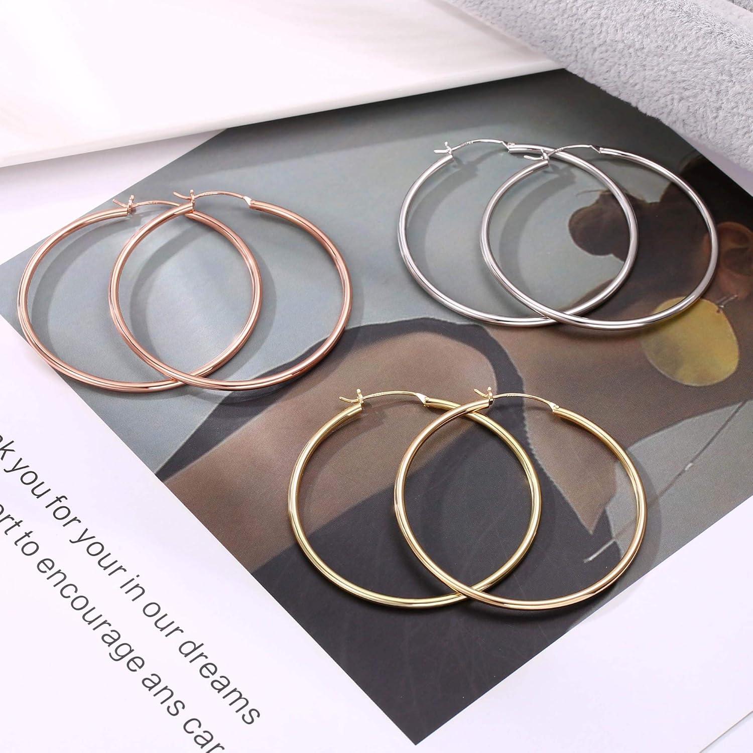 imageM MOOHAM 14KGoldPlated Hoop Earrings for Women Hypoallergenic 14K Gold 925 Sterling silverplated Post Sensitive Ears Nickel Free Hoops Earrings Set for Women Jewelry Lightweight 1360mm3pairs50mmGoldplatedsilverplatedRose