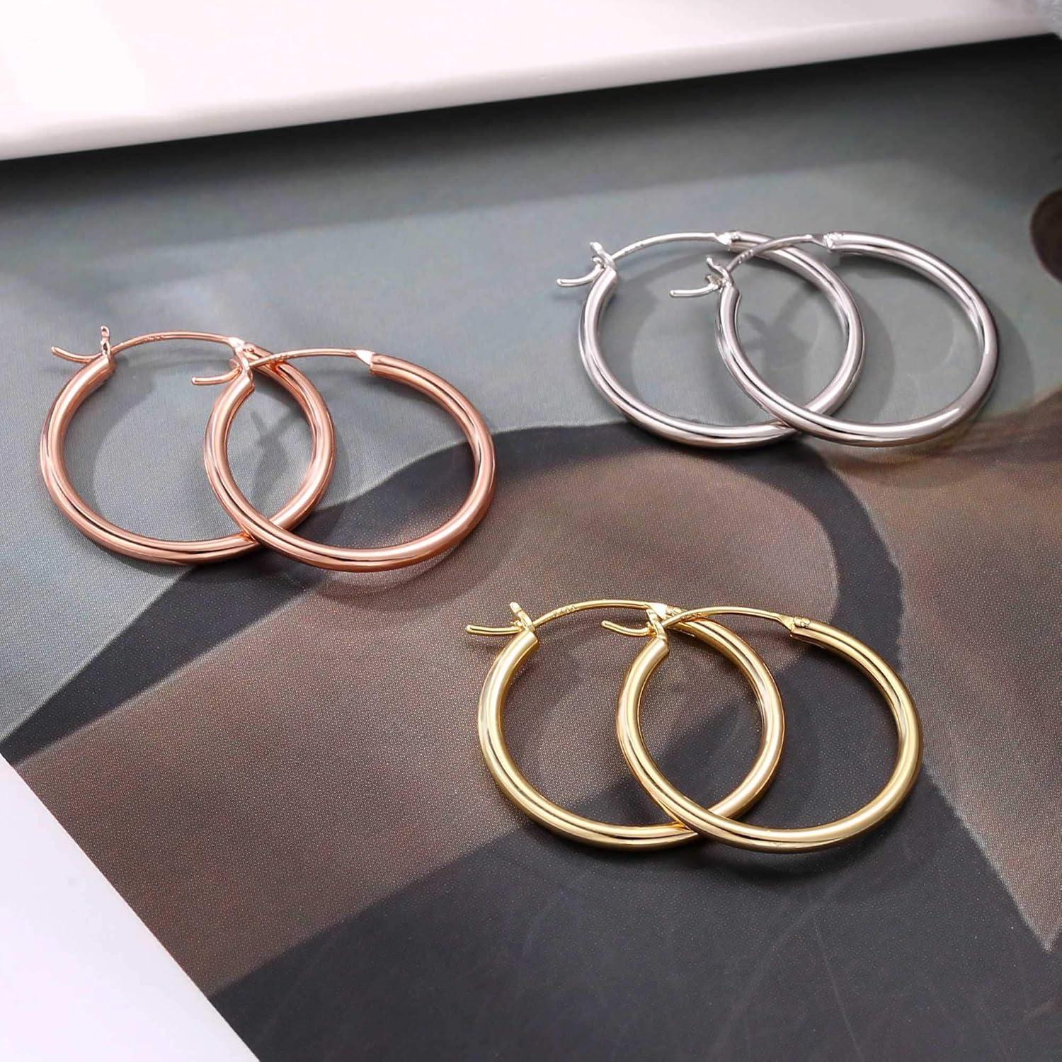 imageM MOOHAM 14KGoldPlated Hoop Earrings for Women Hypoallergenic 14K Gold 925 Sterling silverplated Post Sensitive Ears Nickel Free Hoops Earrings Set for Women Jewelry Lightweight 1360mm2pcs25mmsilverplated