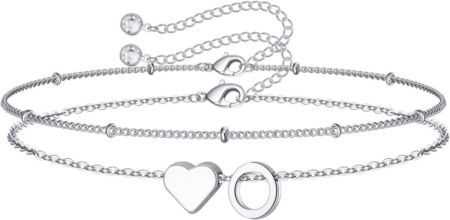 imageM MOOHAM Christmas Gifts for Grandkids Teens Girls 14KGoldPlated Heart Initial Bracelets for Women Girl Dainty Gold Bracelets Birthday Gift Stocking Stuffers for Women Teenage Girls Kids GiftsSilverPlated