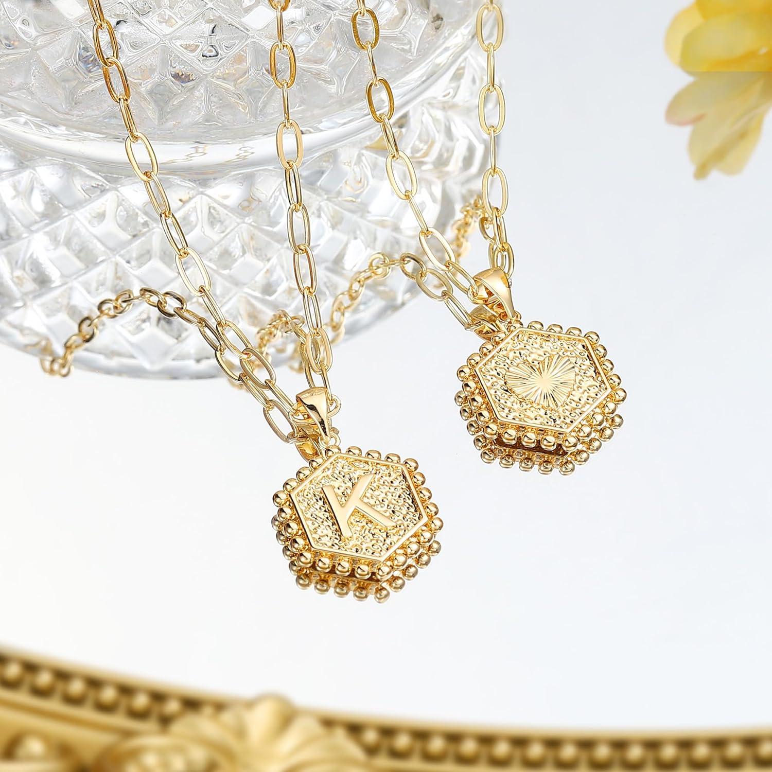 imageM MOOHAM Dainty Gold Necklace for Women 18K Gold Plated Initial Necklaces for Women Trendy Personalized Cute Initial Necklace Layered Gold Jewelry for WomenGold