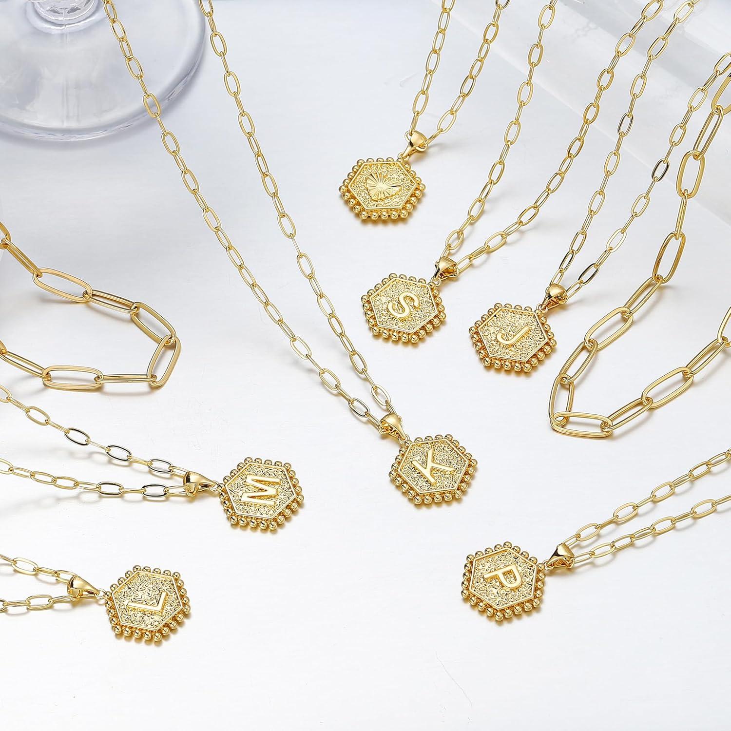 imageM MOOHAM Dainty Gold Necklace for Women 18K Gold Plated Initial Necklaces for Women Trendy Personalized Cute Initial Necklace Layered Gold Jewelry for WomenGold