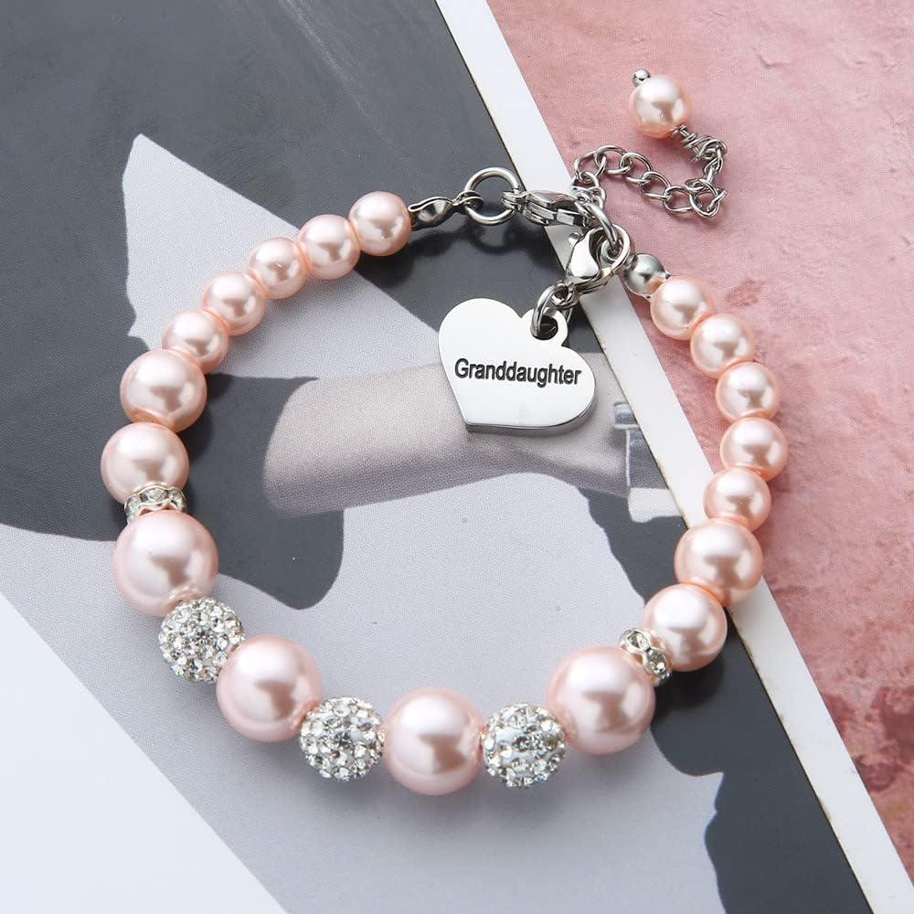 imageM MOOHAM Daughter Gift from Mom Dad Pearl Bracelet for Girls Women Gifts for DaughterGranddaughterNieceAuntGrandmaNana Birthday Gifts Graduation Gifts for Girls 9 inches Pearl no gemstone