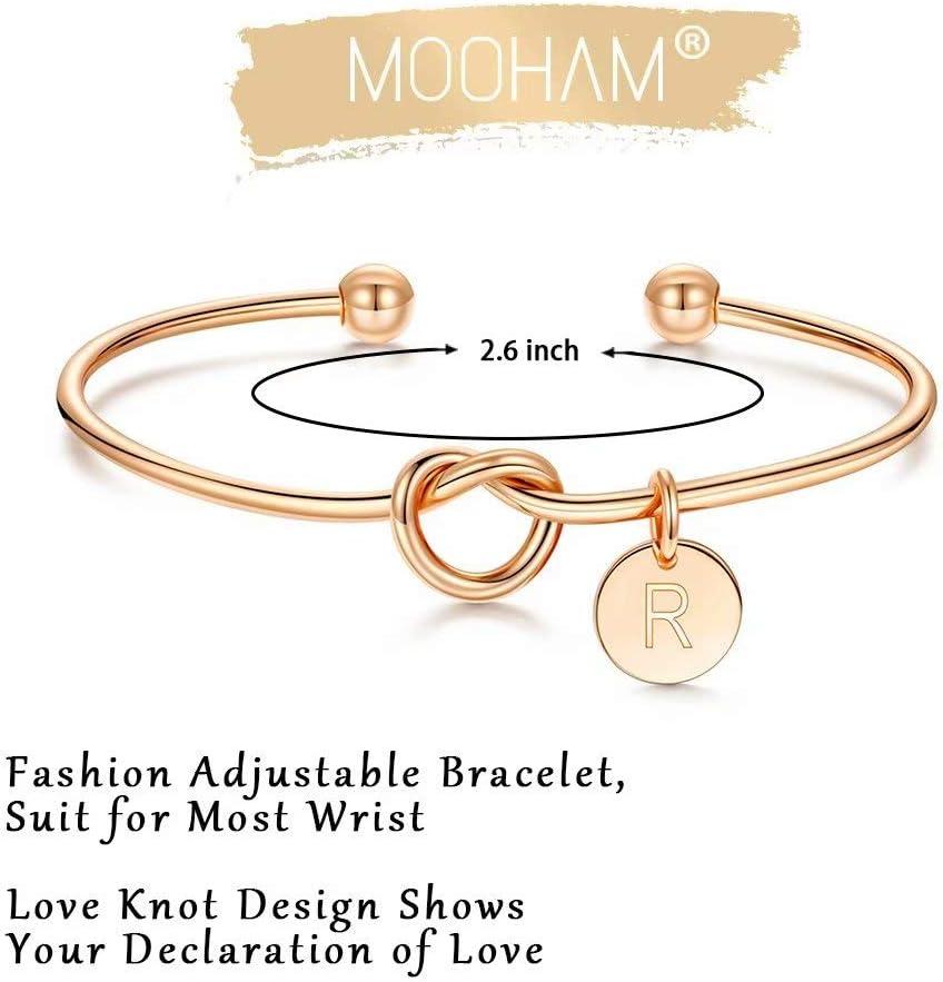 imageM MOOHAM Gold Initial Bracelets Gifts for Women Teen Girls Dainty Tie the Knot Letter AZ Initial Bracelet for Women Gold Cuff Bracelet for Womens Jewelry Personalized Bridesmaid Proposal GiftsR Rose Gold