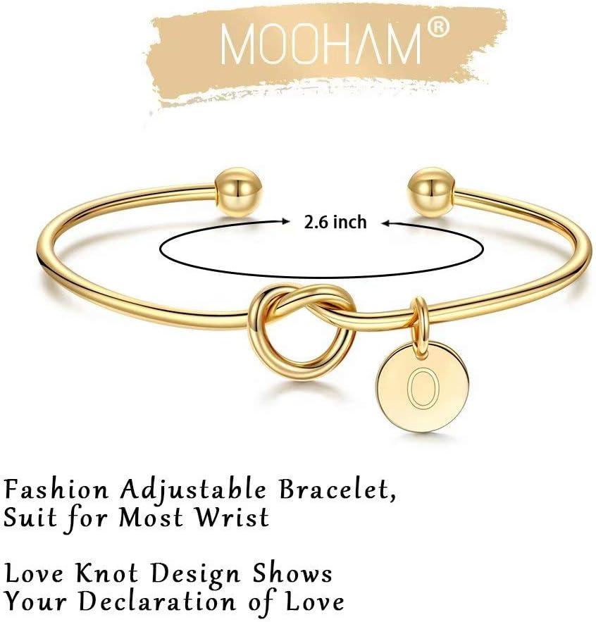 imageM MOOHAM Gold Initial Bracelets Gifts for Women Teen Girls Dainty Tie the Knot Letter AZ Initial Bracelet for Women Gold Cuff Bracelet for Womens Jewelry Personalized Bridesmaid Proposal GiftsO Gold