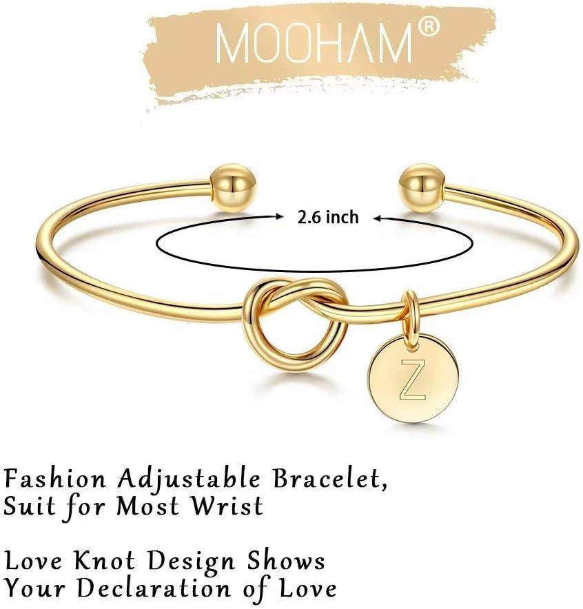 imageM MOOHAM Gold Initial Bracelets Gifts for Women Teen Girls Dainty Tie the Knot Letter AZ Initial Bracelet for Women Gold Cuff Bracelet for Womens Jewelry Personalized Bridesmaid Proposal GiftsZ Gold
