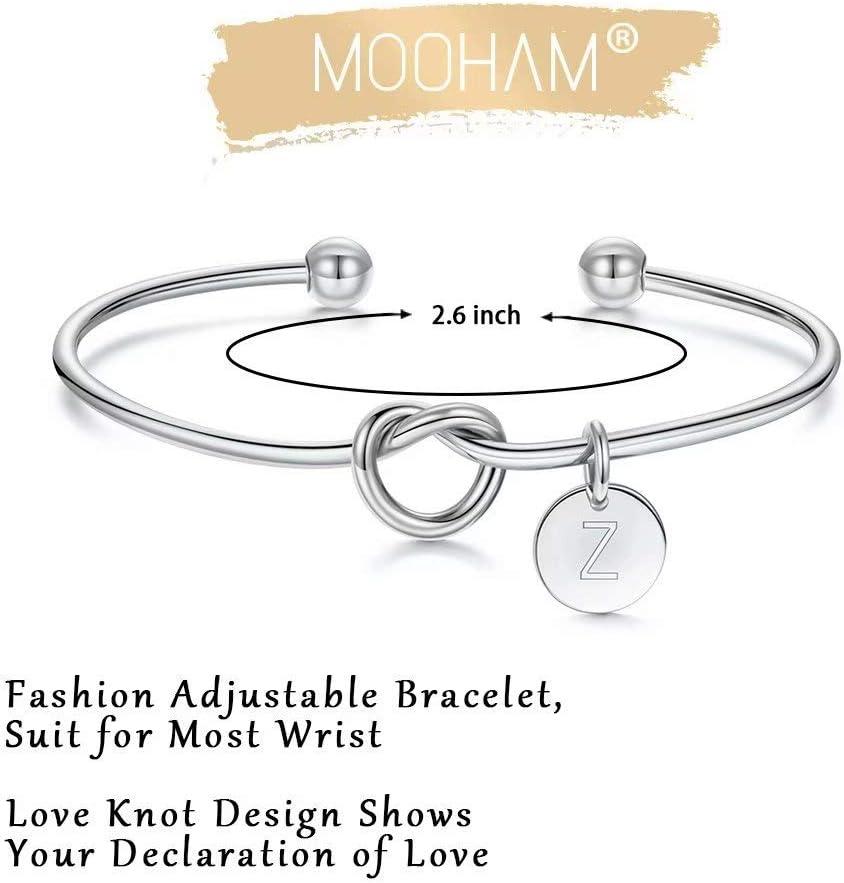 imageM MOOHAM Gold Initial Bracelets Gifts for Women Teen Girls Dainty Tie the Knot Letter AZ Initial Bracelet for Women Gold Cuff Bracelet for Womens Jewelry Personalized Bridesmaid Proposal GiftsZ Silver