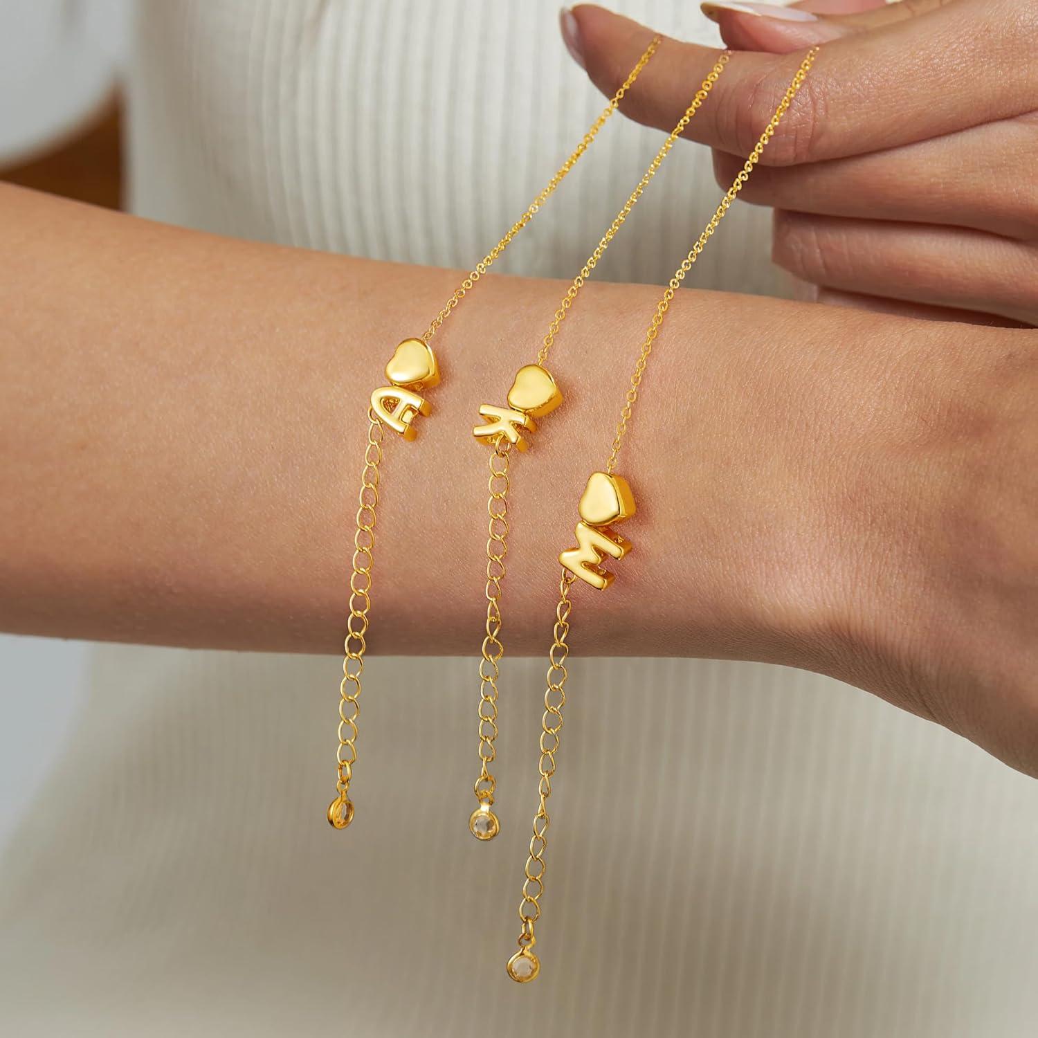 imageM MOOHAM Initial Bracelets for Women 14K Gold Plated Dainty Heart Letter AZ Bracelet Colorful Beaded Initial Bracelet Layered Bracelets Jewelry Gifts for Women Lover Bridesmaids Friends