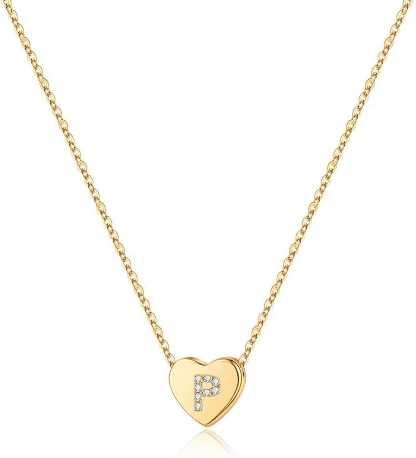 imageM MOOHAM Initial Heart Necklace for Girls Women Dainty Cubic Zirconia Initial Heart Pendant Necklace for Women Girls Jewelry GiftsGold