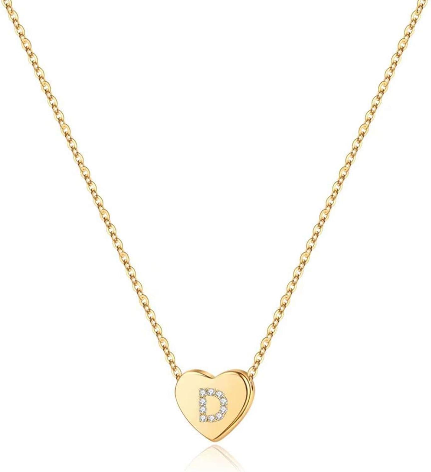 imageM MOOHAM Initial Heart Necklace for Girls Women Dainty Cubic Zirconia Initial Heart Pendant Necklace for Women Girls Jewelry GiftsGold