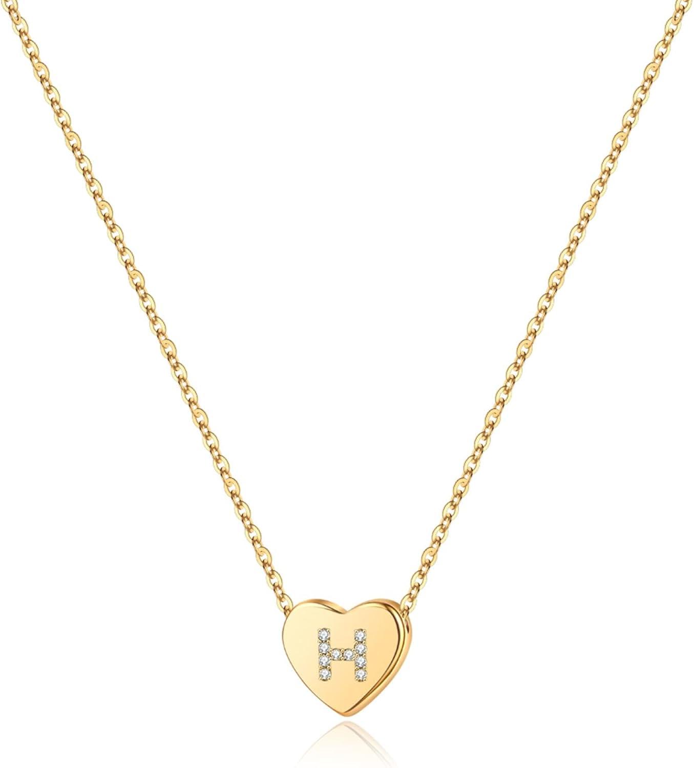 imageM MOOHAM Initial Heart Necklace for Girls Women Dainty Cubic Zirconia Initial Heart Pendant Necklace for Women Girls Jewelry GiftsGold