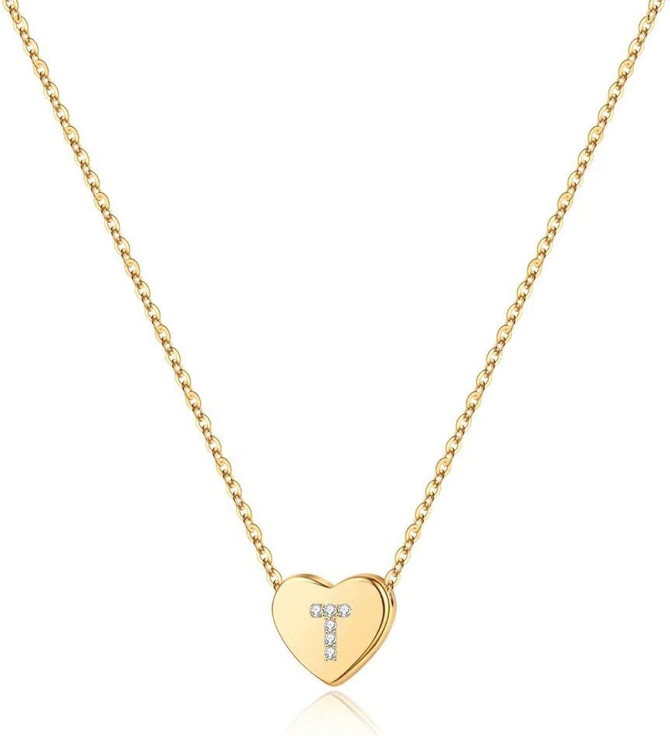 imageM MOOHAM Initial Heart Necklace for Girls Women Dainty Cubic Zirconia Initial Heart Pendant Necklace for Women Girls Jewelry GiftsGold